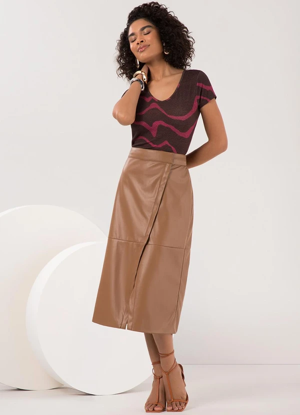 Lunender - Blusa Estampada D com Decote em V Marrom 3