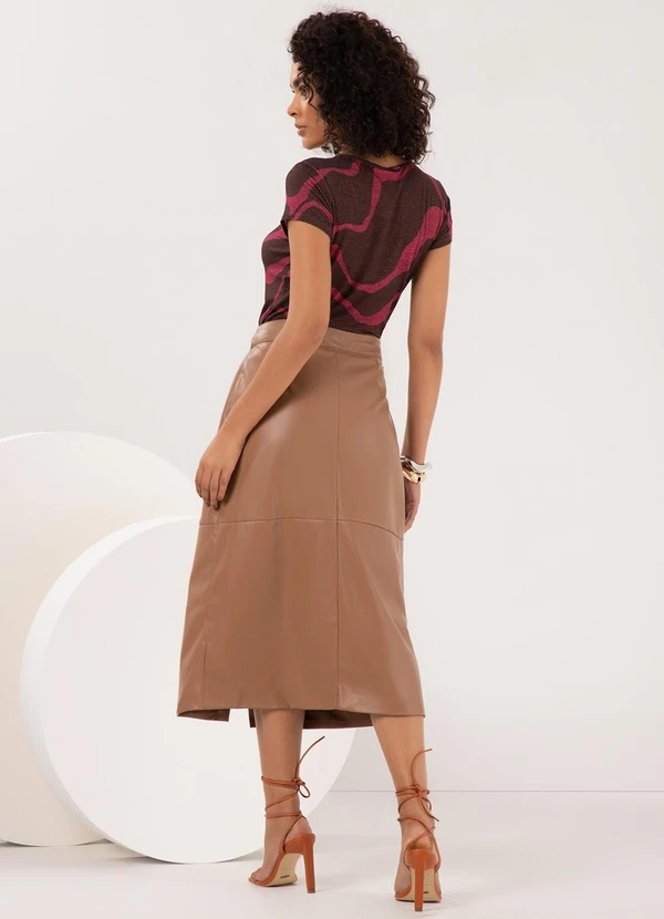 Lunender - Blusa Estampada D com Decote em V Marrom 4