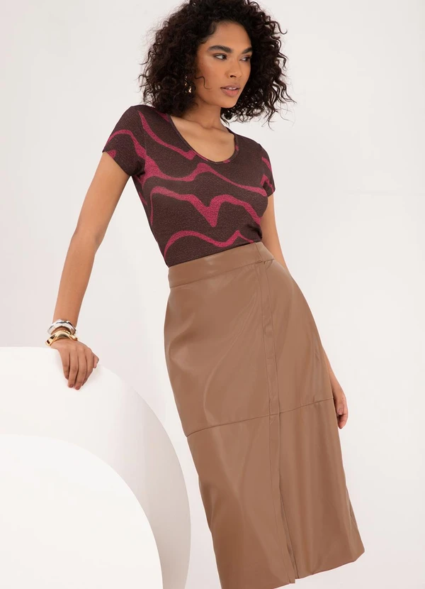 Lunender - Blusa Estampada D com Decote em V Marrom 5