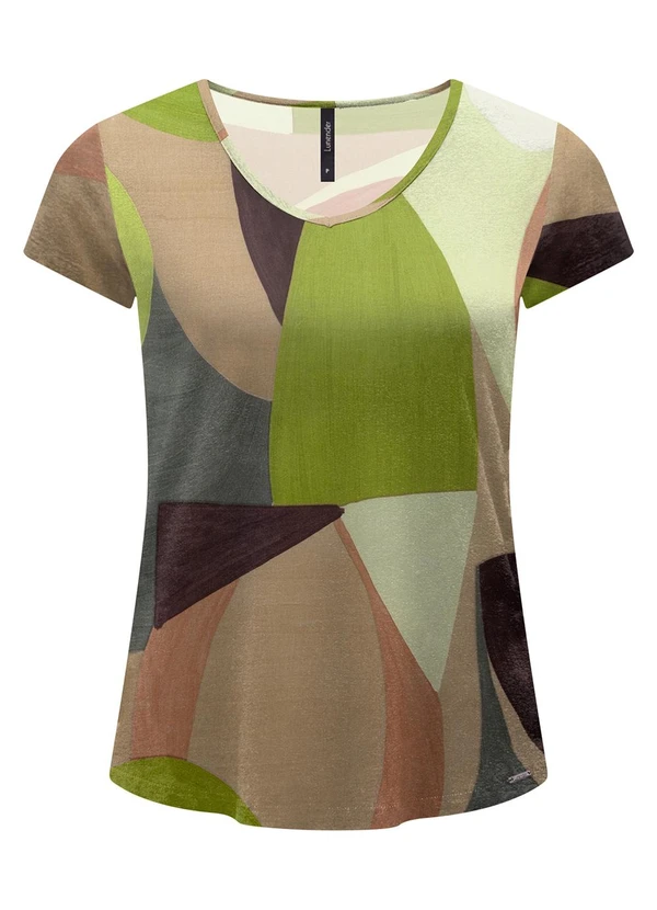 Lunender - Blusa Estampada D com Decote em V Verde