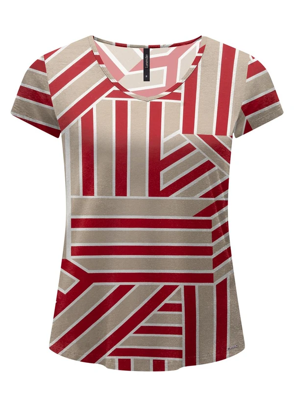 Lunender - Blusa Estampada D com Decote em V Vermelho