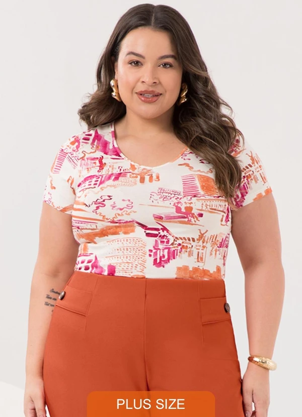 Lunender Mais Mulher - Blusa Estampada D Plus Size Laranja