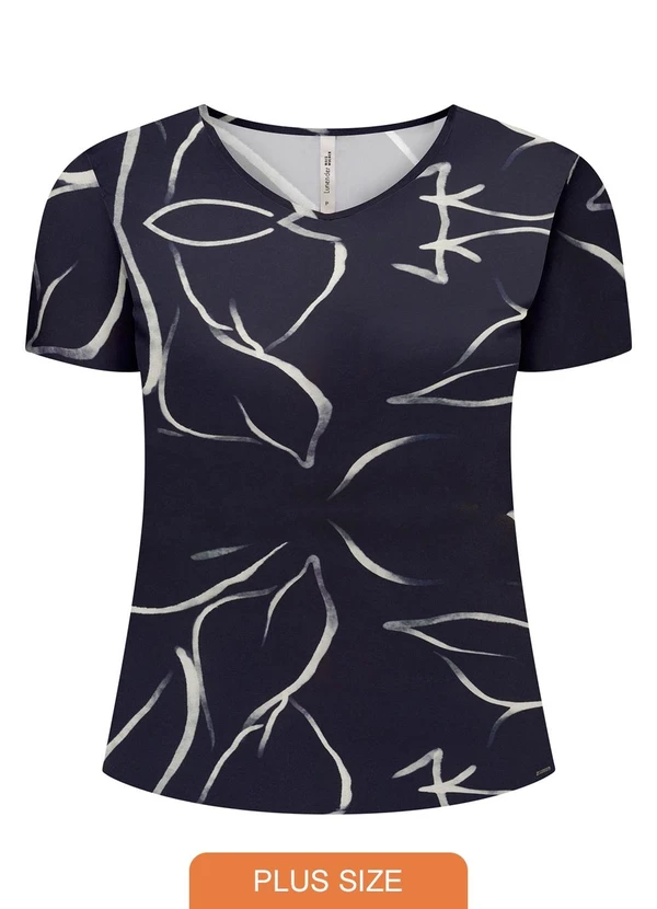 Lunender Mais Mulher - Blusa Estampada de Mangas Curtas Plus Size Azul
