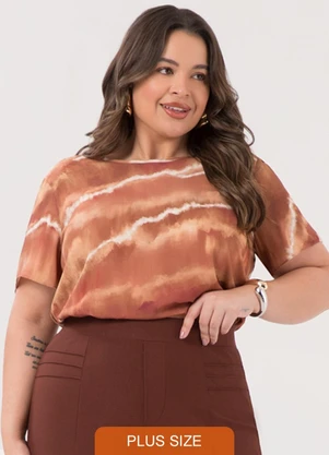Lunender Mais Mulher - Blusa Estampada de Mangas Curtas Plus Size Bege - LUNENDER MAIS MULHER