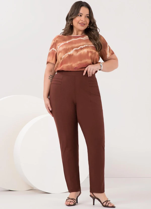 Lunender Mais Mulher - Blusa Estampada de Mangas Curtas Plus Size Bege 3