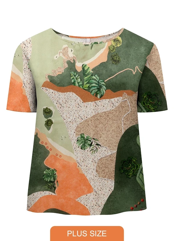 Lunender Mais Mulher - Blusa Estampada de Mangas Curtas Plus Size Verde