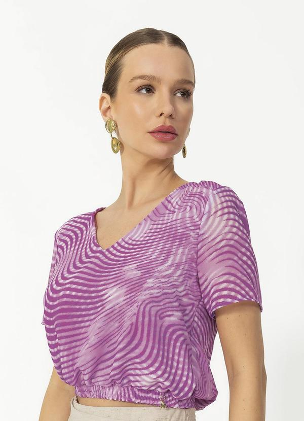 Gris - Blusa Estampada Decote V Roxo