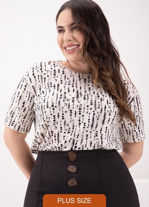 Lunender Mais Mulher - Blusa Estampada em Malha Canelada Off White