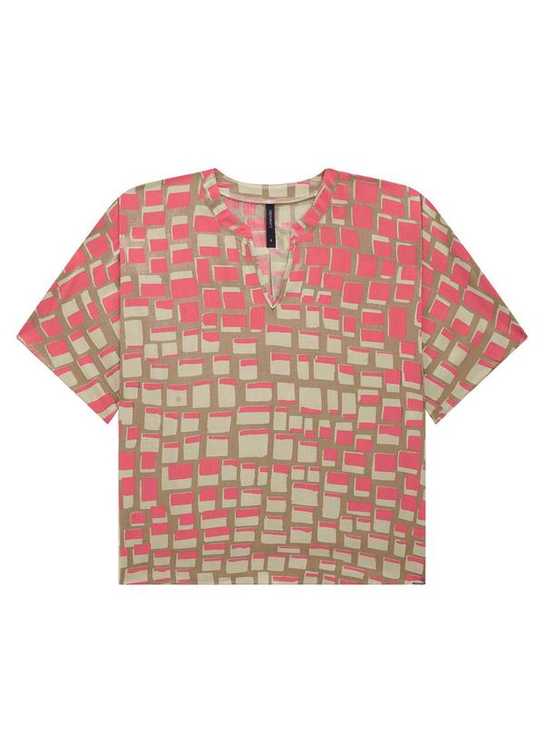 Lunender - Blusa Estampada em Viscose Bege