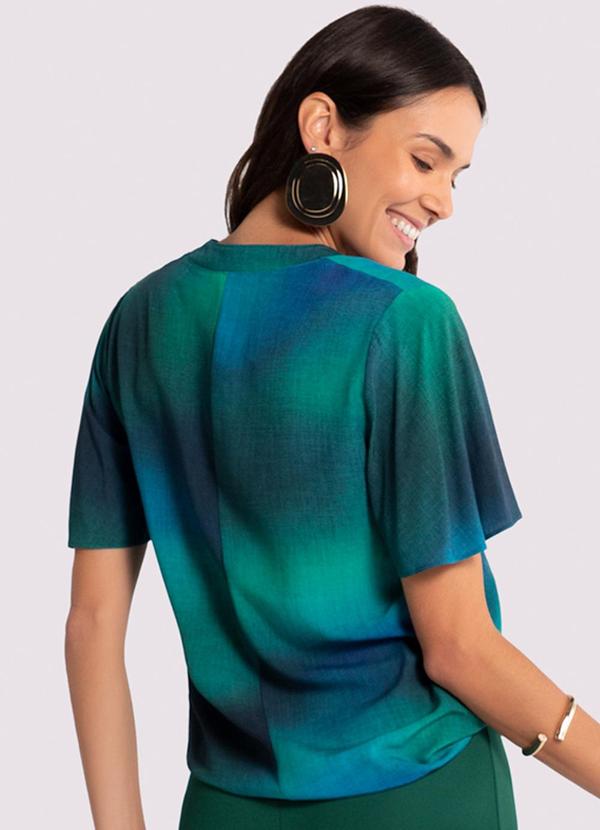 Lunender - Blusa Estampada em Viscose com Manga Flare Azul 2