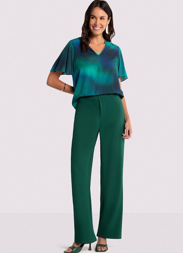 Lunender - Blusa Estampada em Viscose com Manga Flare Azul 3