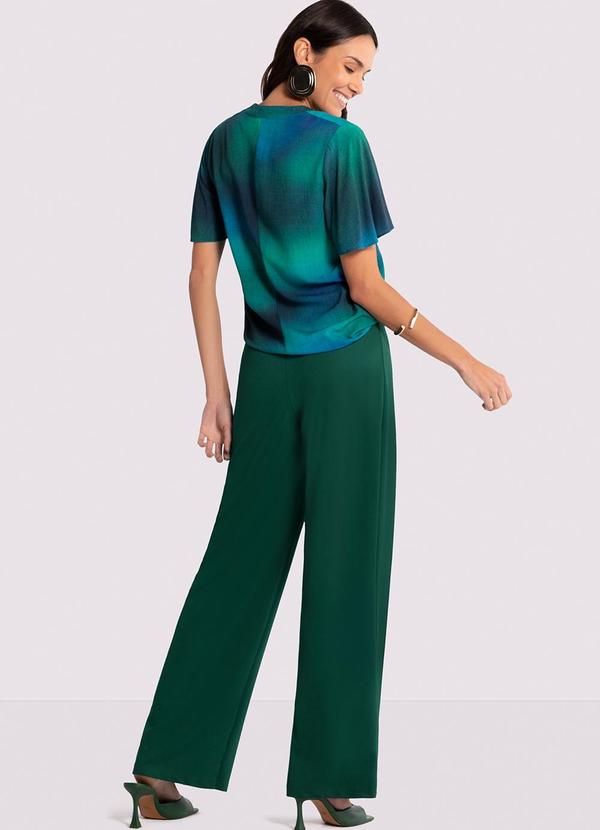 Lunender - Blusa Estampada em Viscose com Manga Flare Azul 4