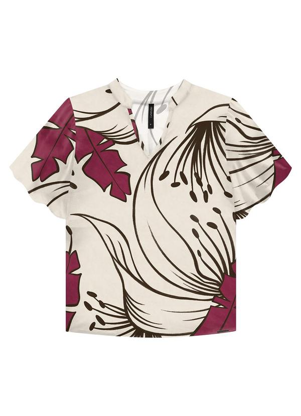 Lunender - Blusa Estampada em Viscose com Manga Flare Off White 5