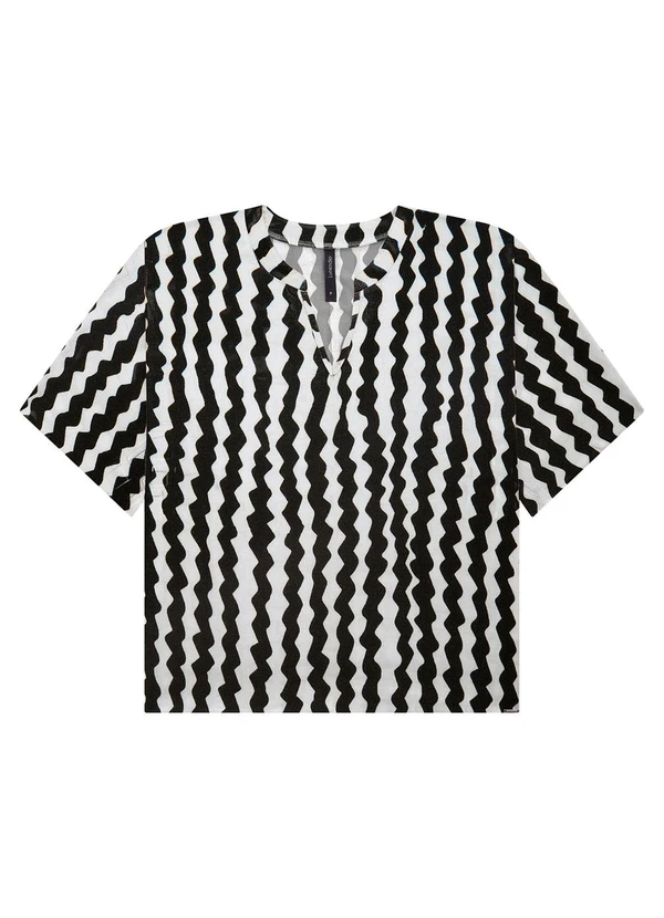 Lunender - Blusa Estampada em Viscose Preto