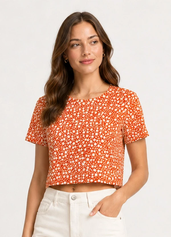 Infinita Cor - Blusa Estampada Feminina em Viscose Laranja