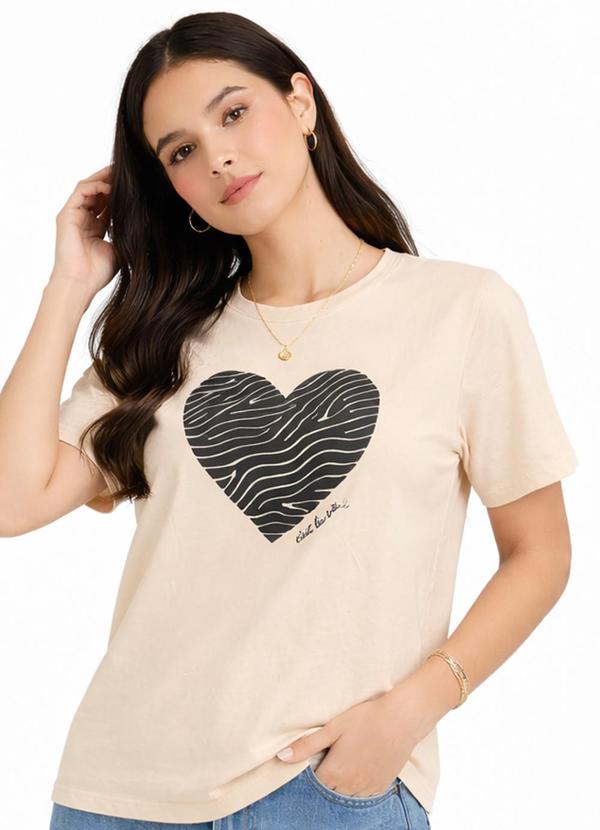 Infinita Cor - Blusa Estampada Manga Curta Bege