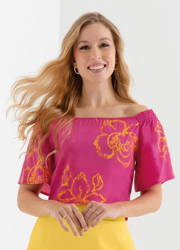 Cativa - Blusa Estampada na Altura do Cós Rosa
