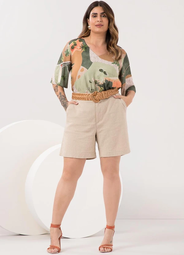 Lunender Mais Mulher - Blusa Estampada Plus Size e Decote em V Verde 2