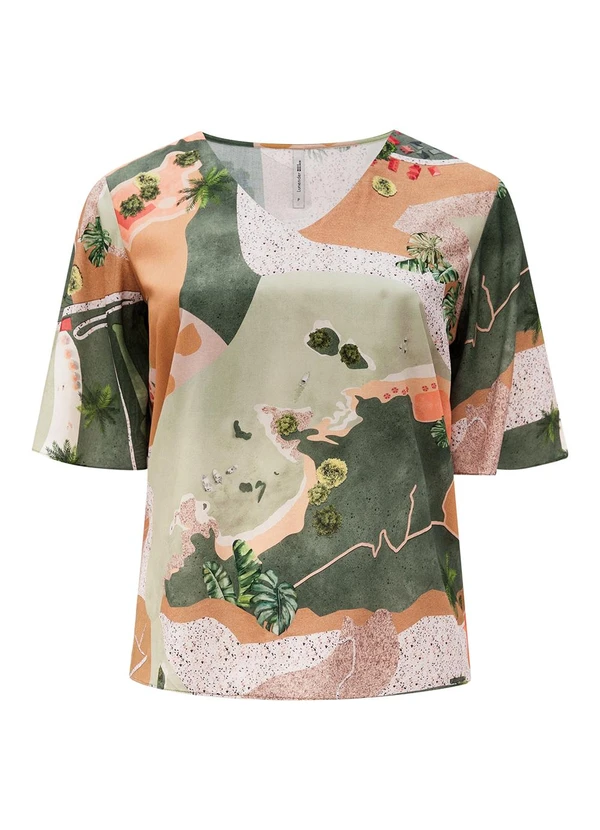 Lunender Mais Mulher - Blusa Estampada Plus Size e Decote em V Verde 5
