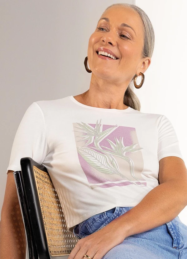 Marialícia - Blusa Estampada Tropical Bege