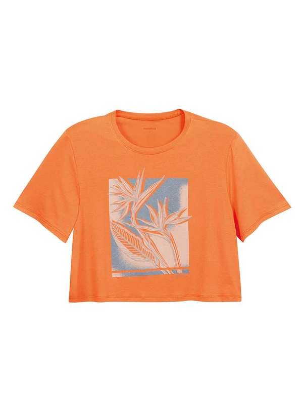 Marialícia - Blusa Estampada Tropical Laranja
