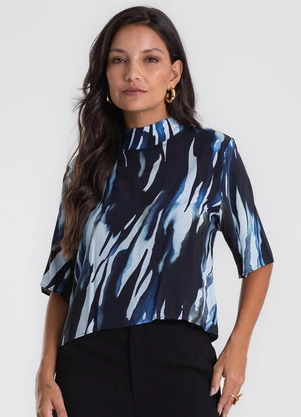 Endless - Blusa Estampada Viscose Khyara Azul - ENDLESS