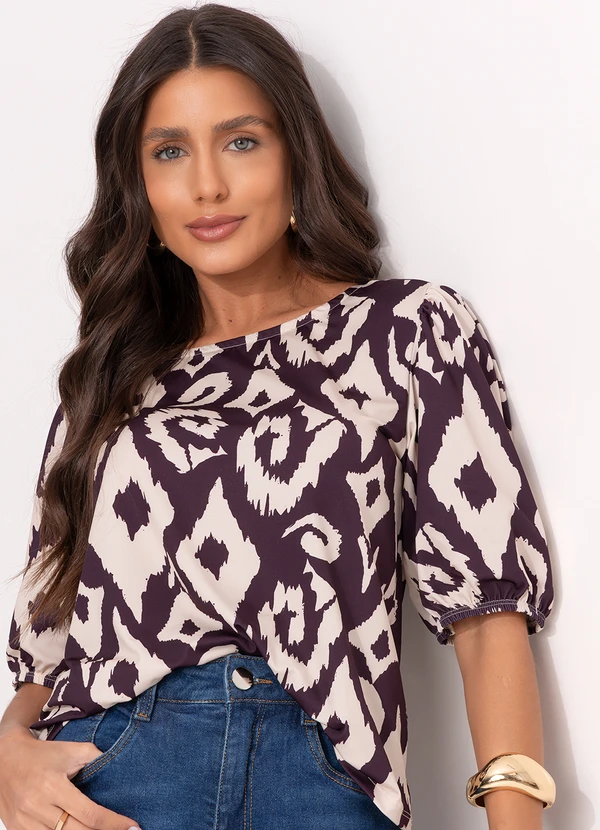 Quintess - Blusa Étnico Bicolor em Malha Fria