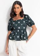 Blusa �tnico Verde em Malha Texturizada