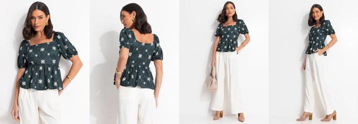 Blusa �tnico Verde em Malha Texturizada
