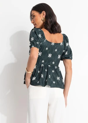 Quintess - Blusa Étnico Verde em Malha Texturizada - QUINTESS