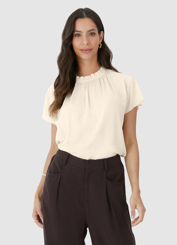 Malwee - Blusa Evasê em Viscose Sarjada Bege