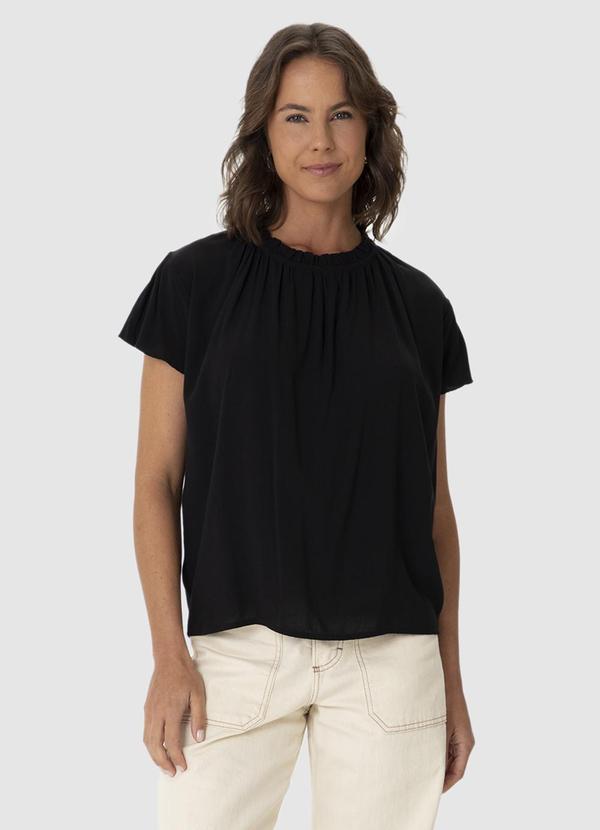 Malwee - Blusa Evasê em Viscose Sarjada Preto