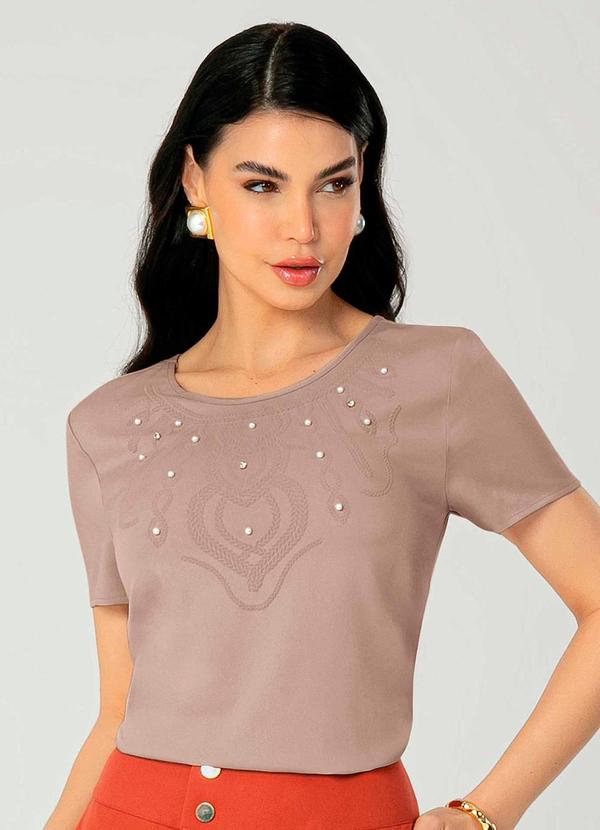 Gris - Blusa Feminina Adulta com Bordado Manual Marrom