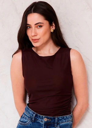 Doce Trama - Blusa Feminina Ajustada em Tule Sunset Marrom - DOCE TRAMA
