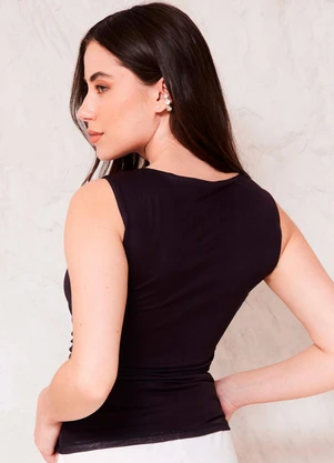 Doce Trama - Blusa Feminina Ajustada em Tule Sunset Preto - DOCE TRAMA