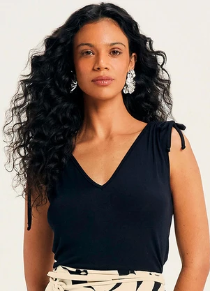 Marialícia - Blusa Feminina Alças com Amarração Preto - MARIALÍCIA