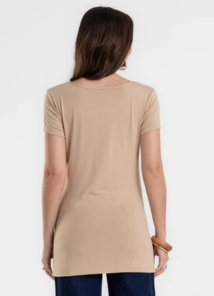 Rovitex - Blusa Feminina Alongada em Viscotorcion Bege - ROVITEX