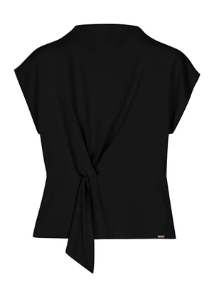 Marialícia - Blusa Feminina Amarração com Nó Preto - MARIALÍCIA