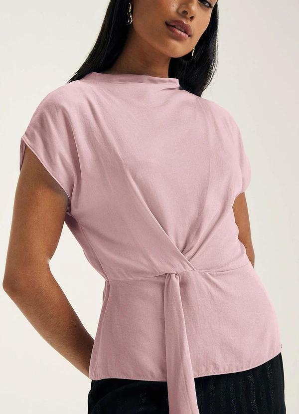 Marialícia - Blusa Feminina Amarração com Nó Rosa 3