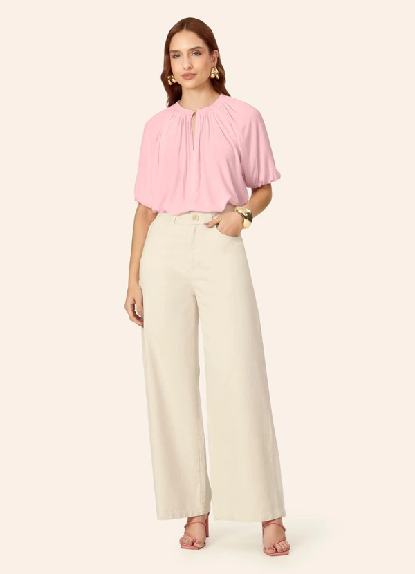 Endless - Blusa Feminina Ampla com Lastex em Viscose Rosa