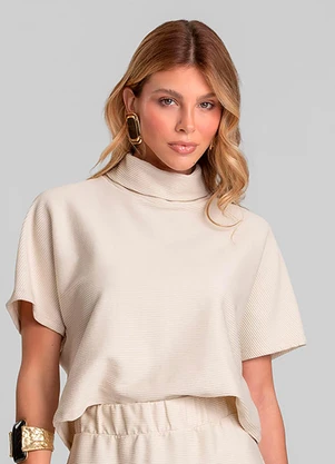 Dianna - Blusa Feminina Ampla Moletinhotexturizado Bege - DIANNA