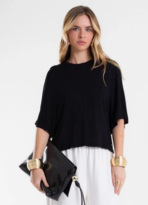 Endless - Blusa Feminina Ampla Viscotricot e Ribana Preto - ENDLESS