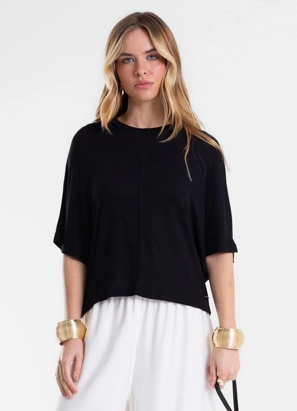 Endless - Blusa Feminina Ampla Viscotricot e Ribana Preto