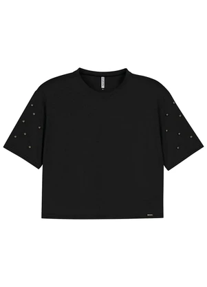 Marialícia - Blusa Feminina Aplicações de Pérolas Preto - MARIALÍCIA