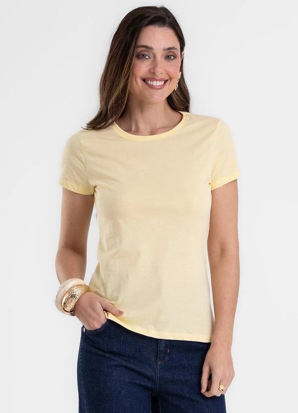 Rovitex - Blusa Feminina Baby Look em Meia Malha Amarelo