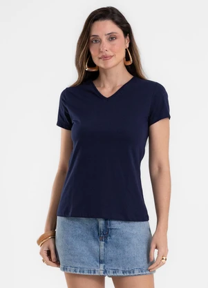 Rovitex - Blusa Feminina Baby Look em Meia Malha Azul - ROVITEX