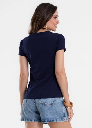 Rovitex - Blusa Feminina Baby Look em Meia Malha Azul - ROVITEX