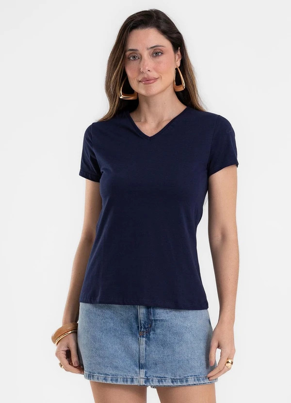 Rovitex - Blusa Feminina Baby Look em Meia Malha Azul
