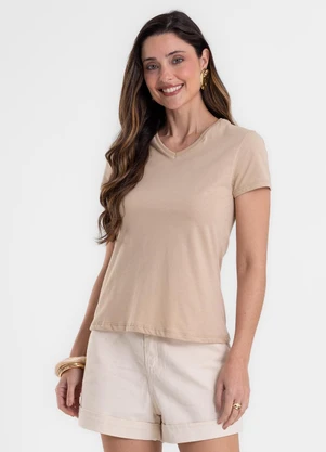 Rovitex - Blusa Feminina Baby Look em Meia Malha Bege - ROVITEX