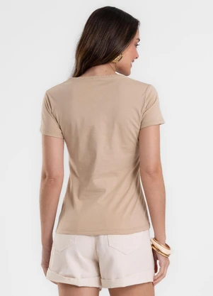 Rovitex - Blusa Feminina Baby Look em Meia Malha Bege - ROVITEX